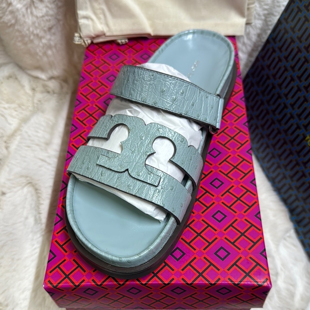 Tory Burch Sky Blue Slide Sandals